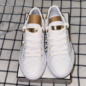 Guess Women's White and Gold Quilted Sneakers
